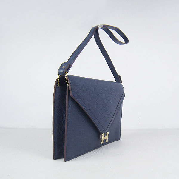 7A Hermes Togo Leather Messenger Bag Dark Blue With Gold Hardware H021 Replica - Click Image to Close